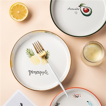 墨色陶瓷盘子4个装家用餐盘套装组合陶瓷菜碟菜盘沙拉盘8寸盘