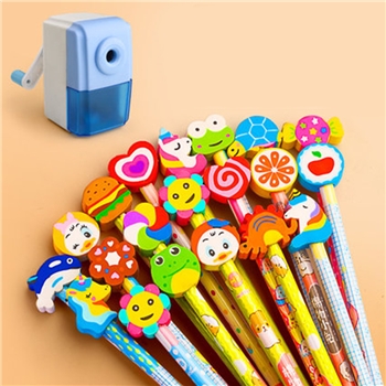 卡通铅笔套装   无毒小学生专用    带橡皮擦头不断芯（20支）送削笔刀
