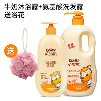 小浣熊 儿童洗发沐浴二合一 送浴花 600ml/瓶
